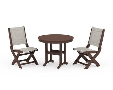 Coastal Folding Side Chair 3-Piece Round Dining Set