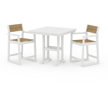 EDGE Sling Arm Chair 3-Piece Farmhouse Counter Set with Trestle Legs