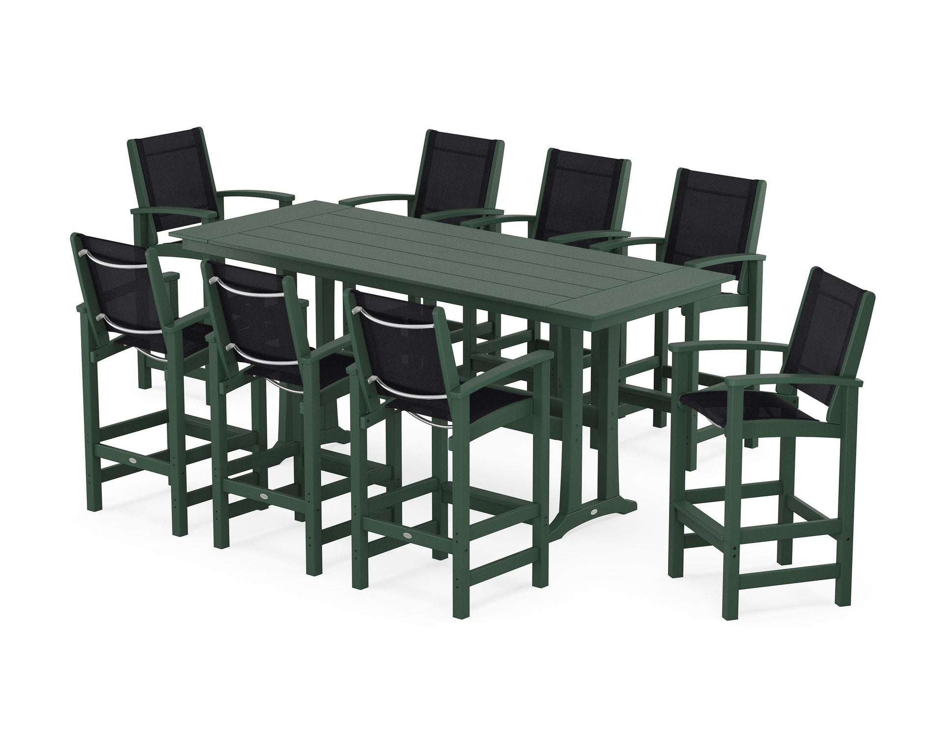 Coastal 9-Piece Farmhouse Bar Set with Trestle Legs