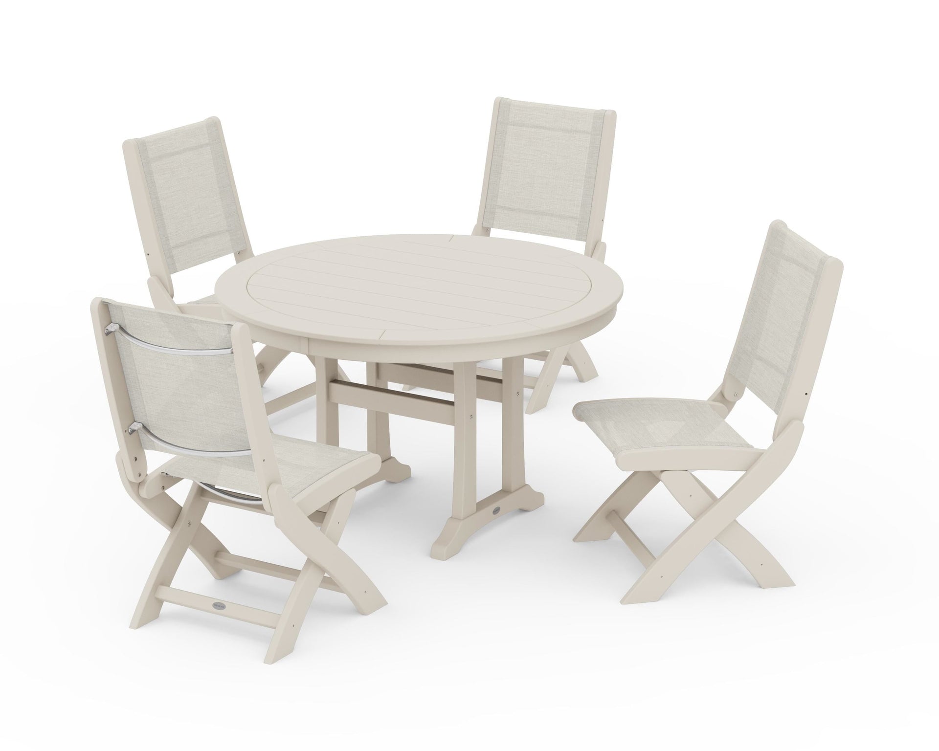 Coastal Folding Side Chair 5-Piece Round Dining Set With Trestle Legs