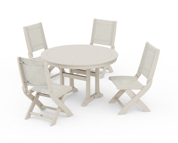 Coastal Folding Side Chair 5-Piece Round Dining Set With Trestle Legs