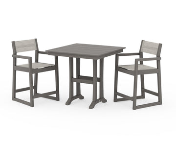 EDGE Sling Arm Chair 3-Piece Farmhouse Counter Set with Trestle Legs