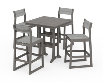 EDGE Sling Arm Chair 5-Piece Farmhouse Bar Set with Trestle Legs
