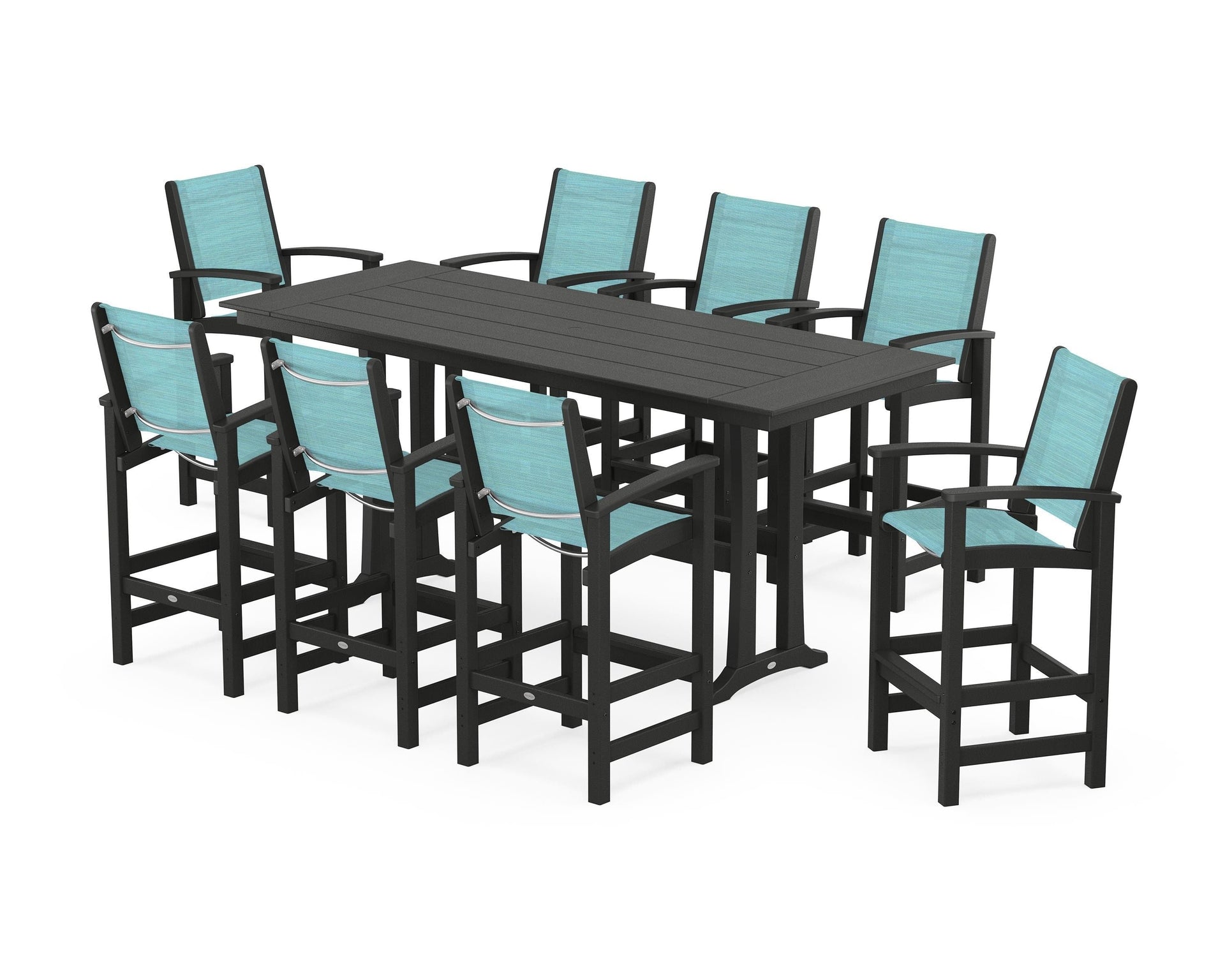 Coastal 9-Piece Farmhouse Bar Set with Trestle Legs