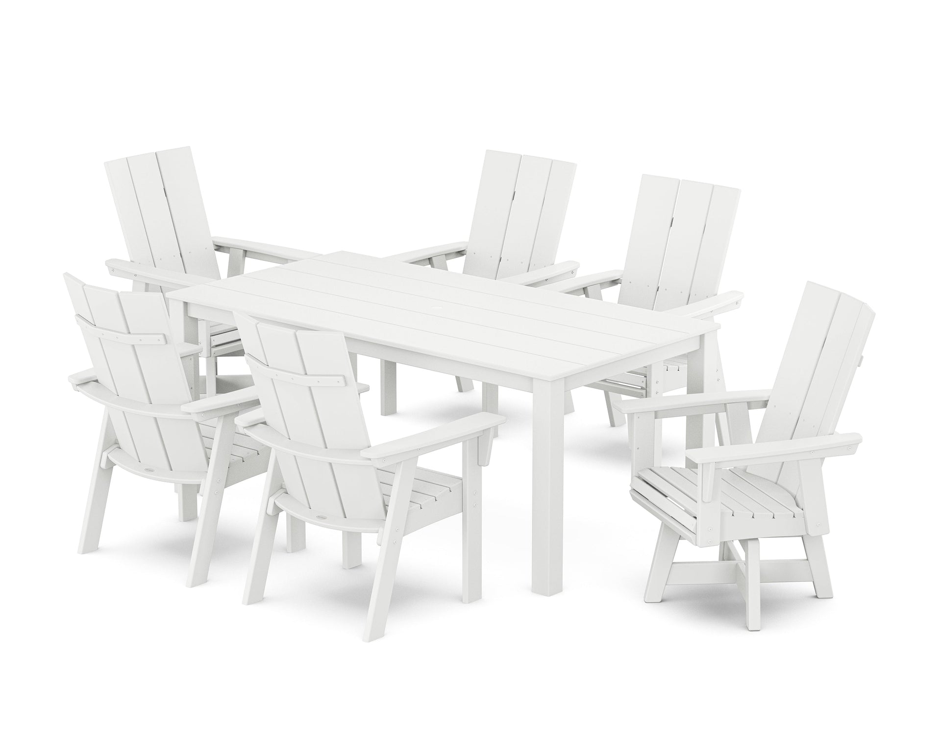 Modern Curveback Adirondack 7-Piece Parsons Swivel Dining Set