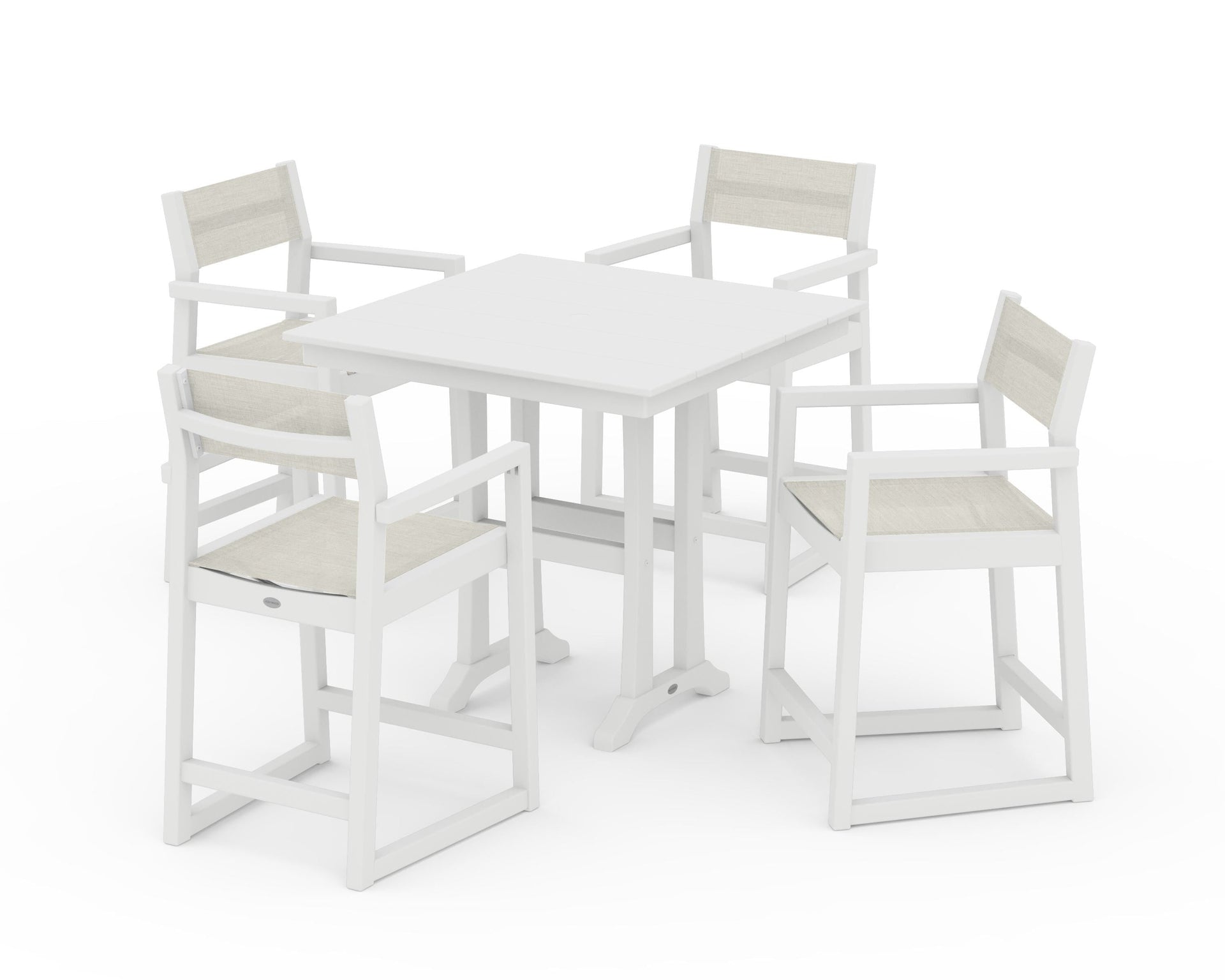 EDGE Sling Arm Chair 5-Piece Farmhouse Counter Set with Trestle Legs