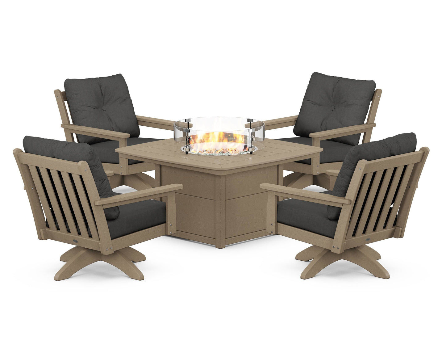 Vineyard 5-Piece Deep Seating Swivel Conversation Set with Fire Pit Table