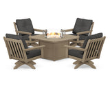 Vineyard 5-Piece Deep Seating Swivel Conversation Set with Fire Pit Table