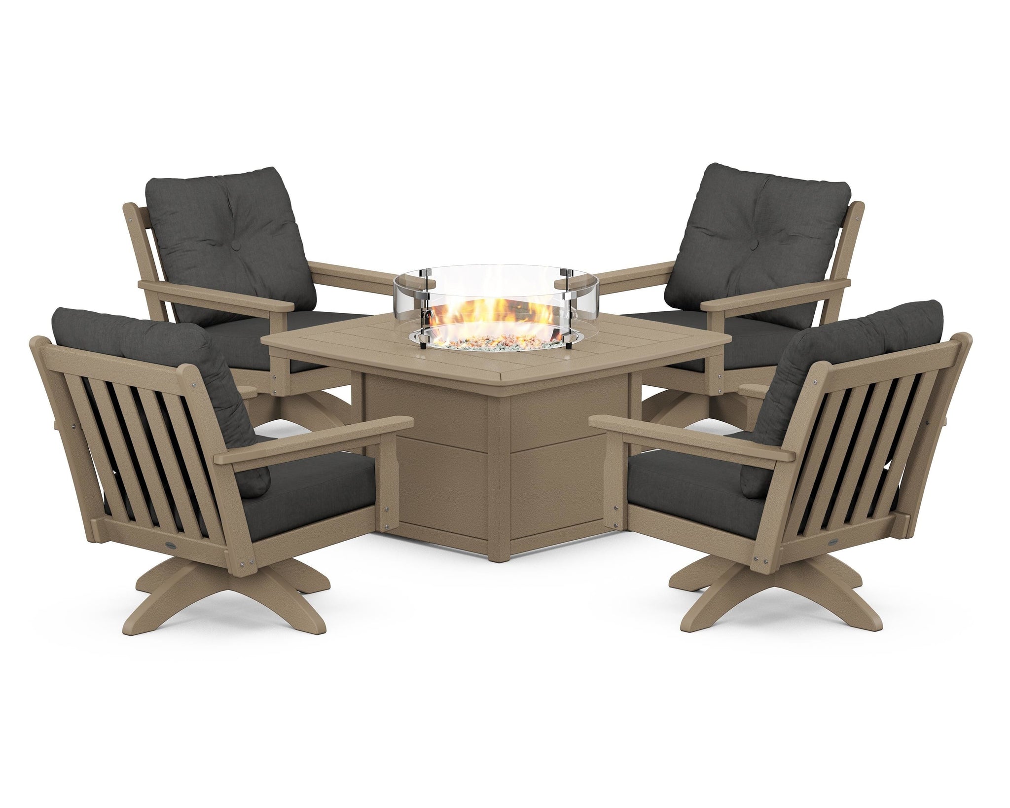 Vineyard 5-Piece Deep Seating Swivel Conversation Set with Fire Pit Table