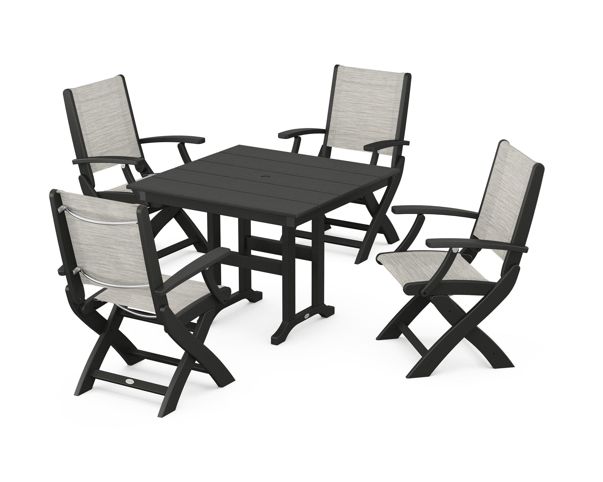 Coastal Folding Chair 5-Piece Farmhouse Dining Set