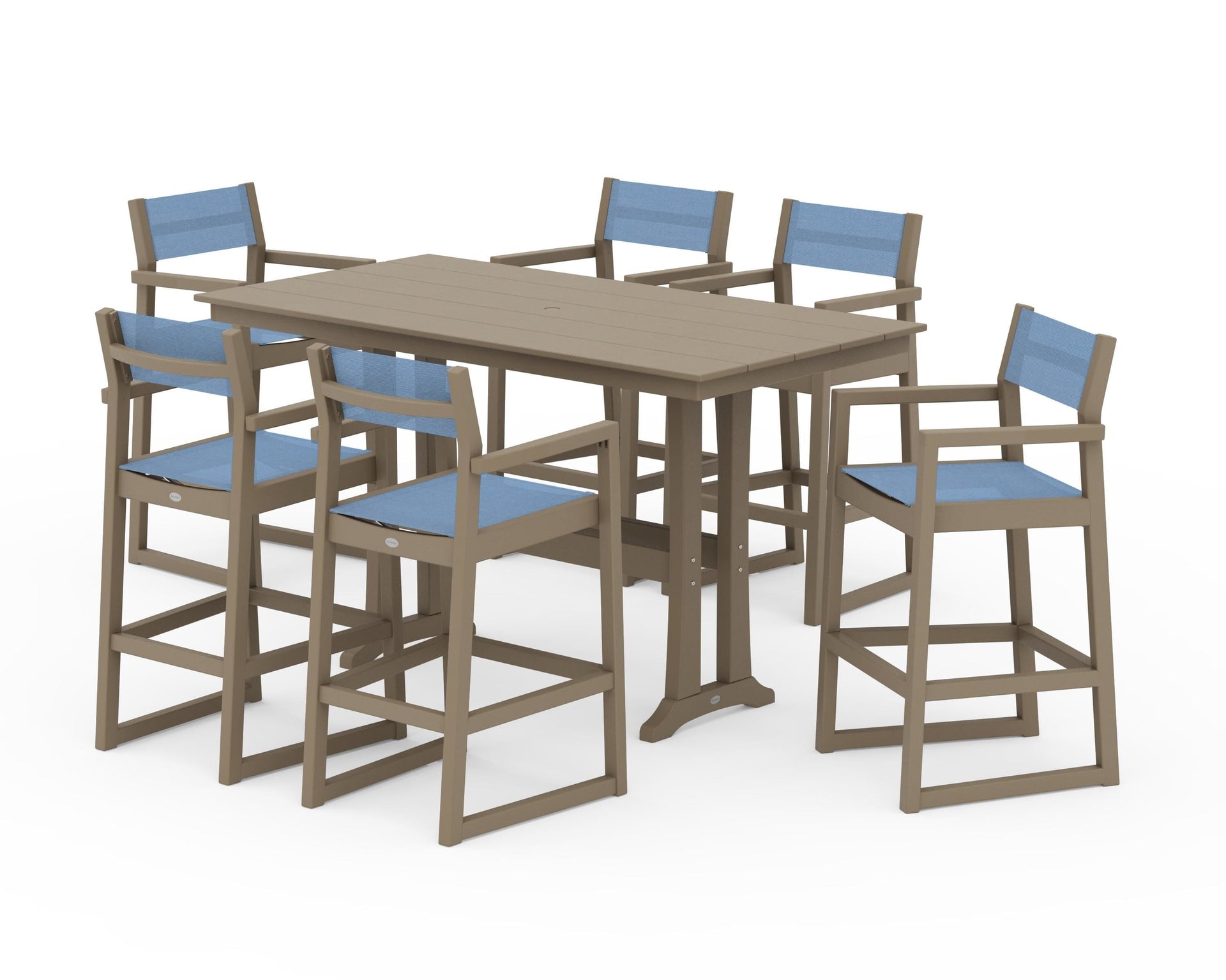 EDGE Sling Arm Chair 7-Piece Farmhouse Bar Set with Trestle Legs