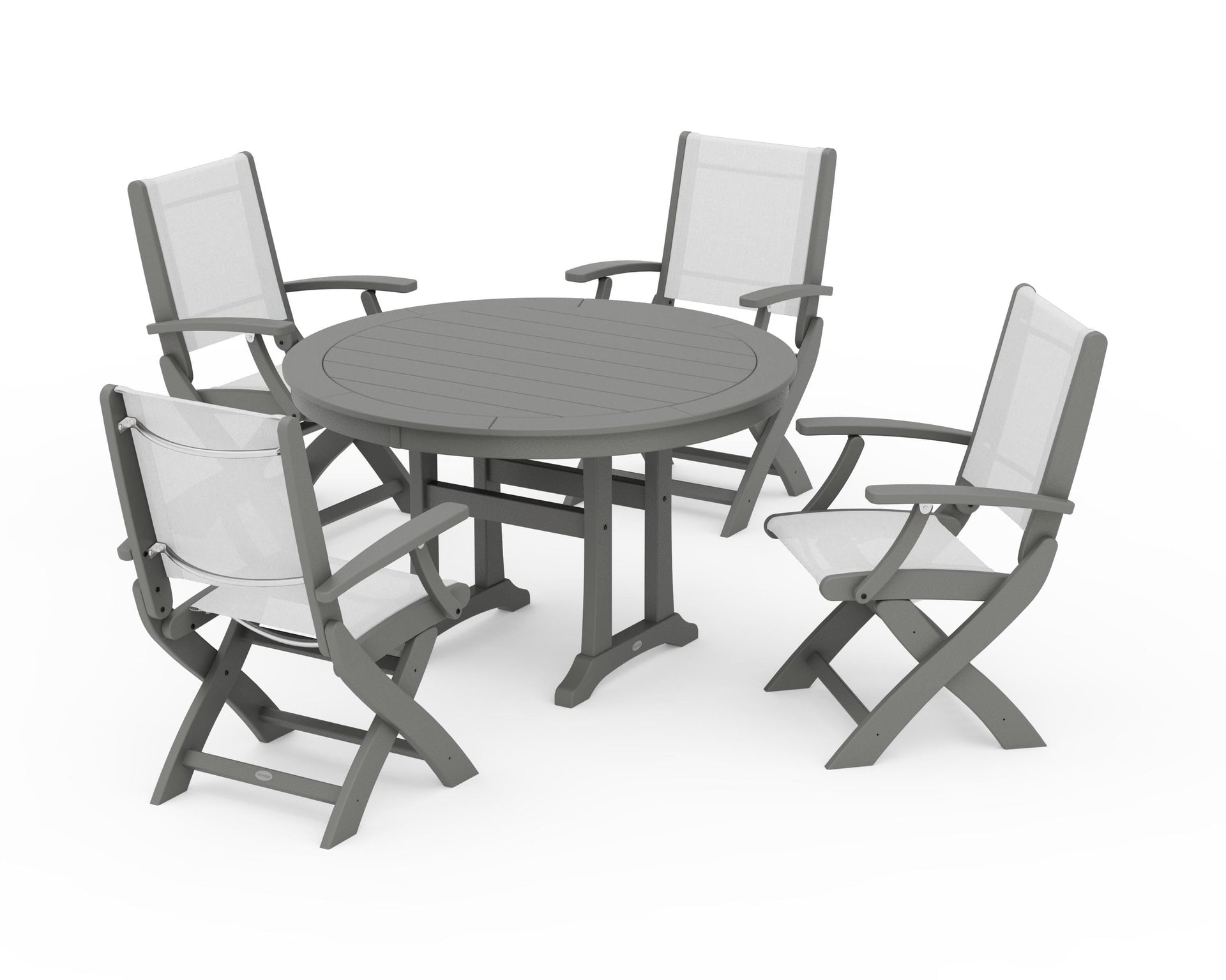 Coastal Folding Chair 5-Piece Round Dining Set with Trestle Legs