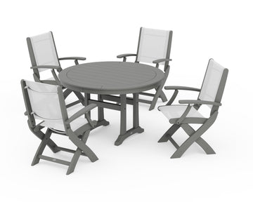 Coastal Folding Chair 5-Piece Round Dining Set with Trestle Legs