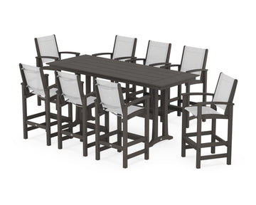 Coastal 9-Piece Farmhouse Bar Set with Trestle Legs