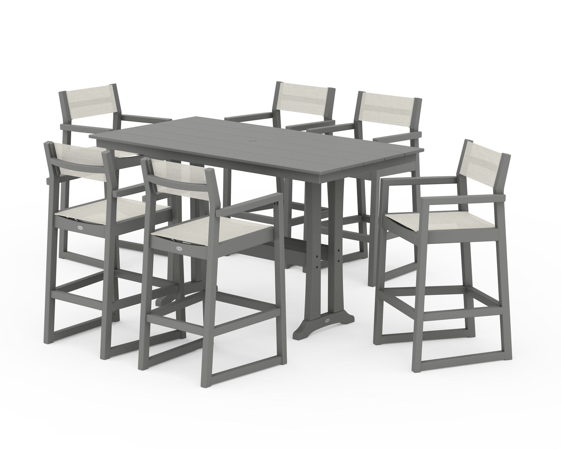 EDGE Sling Arm Chair 7-Piece Farmhouse Bar Set with Trestle Legs