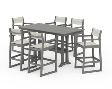 EDGE Sling Arm Chair 7-Piece Farmhouse Bar Set with Trestle Legs
