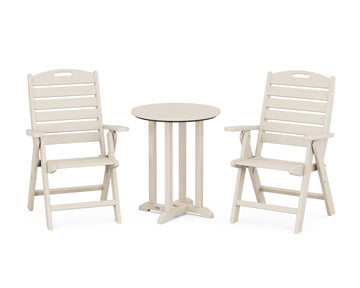 Nautical Folding Highback Chair 3-Piece Round Bistro Dining Set