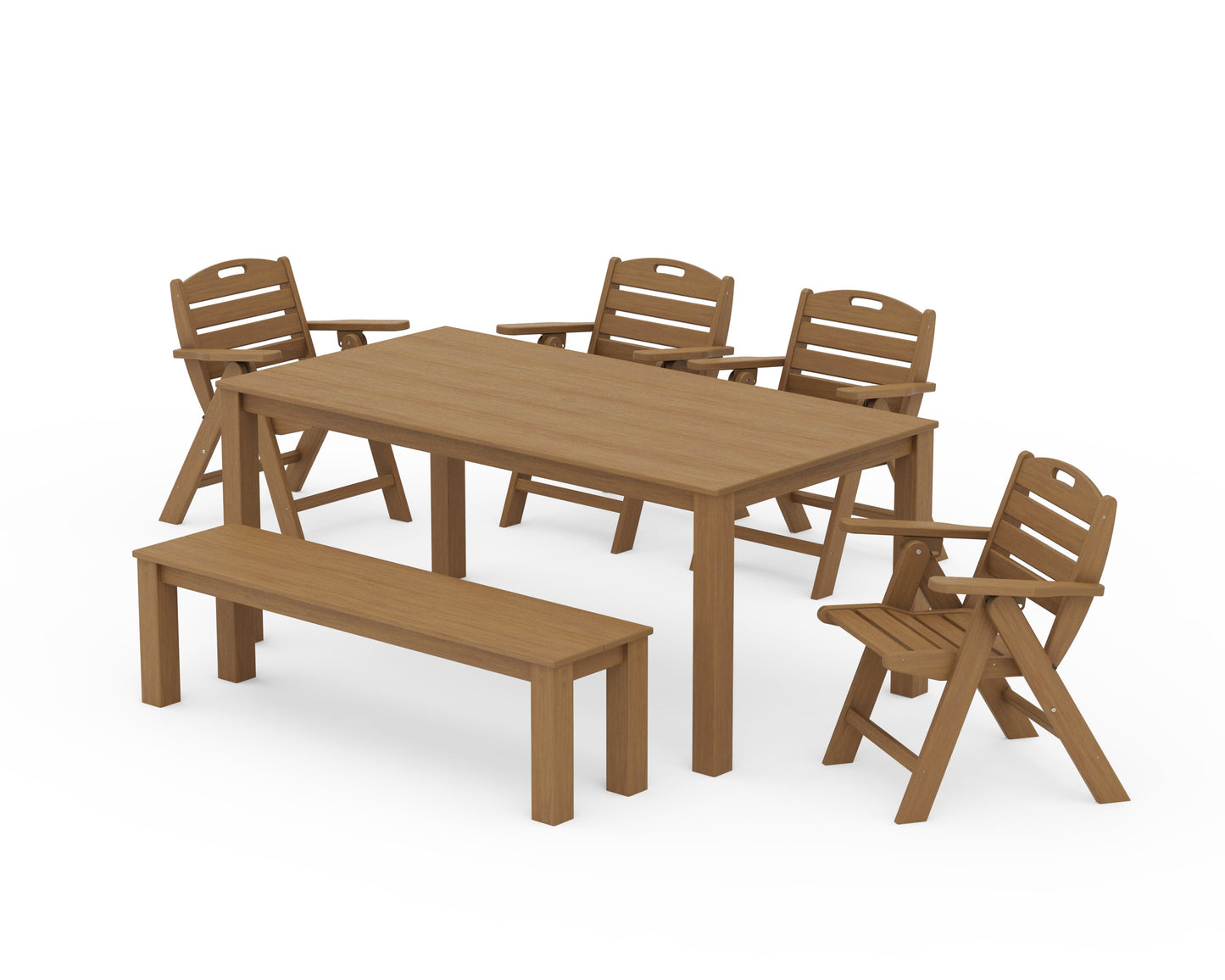 Nautical Folding Lowback Chair 6-Piece Parsons Dining Set with Bench