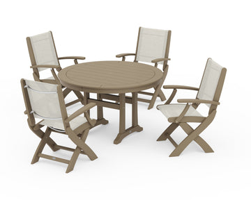 Coastal Folding Chair 5-Piece Round Dining Set with Trestle Legs