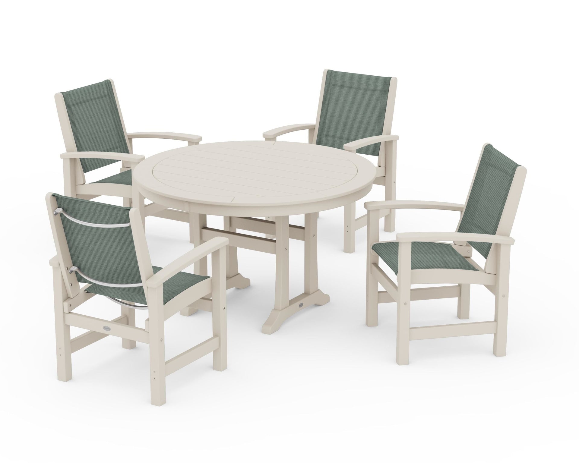 Coastal 5-Piece Round Dining Set with Trestle Legs