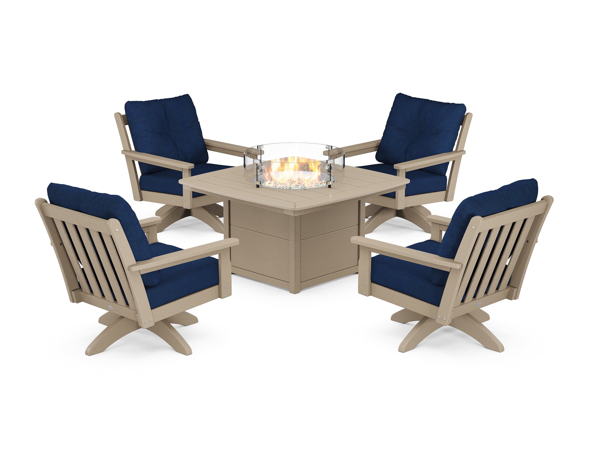 Vineyard 5-Piece Deep Seating Swivel Conversation Set with Fire Pit Table