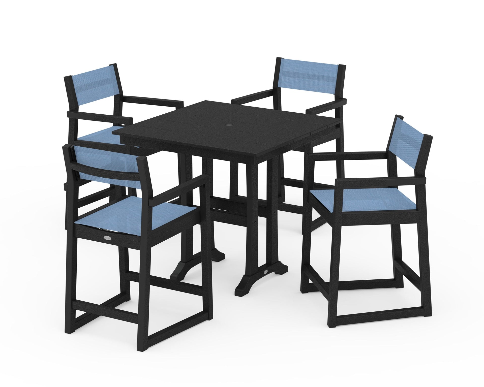EDGE Sling Arm Chair 5-Piece Farmhouse Counter Set with Trestle Legs