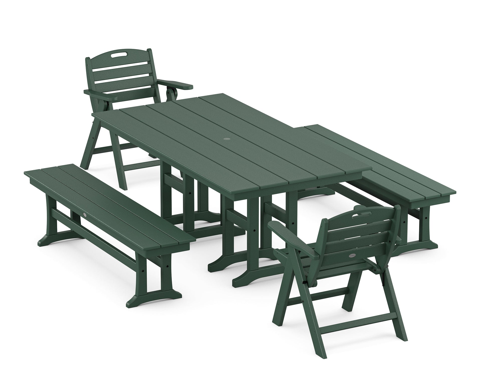 Nautical Lowback 5-Piece Farmhouse Dining Set with Benches