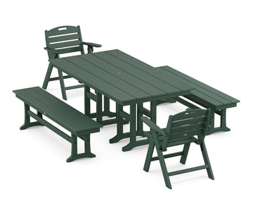 Nautical Lowback 5-Piece Farmhouse Dining Set with Benches