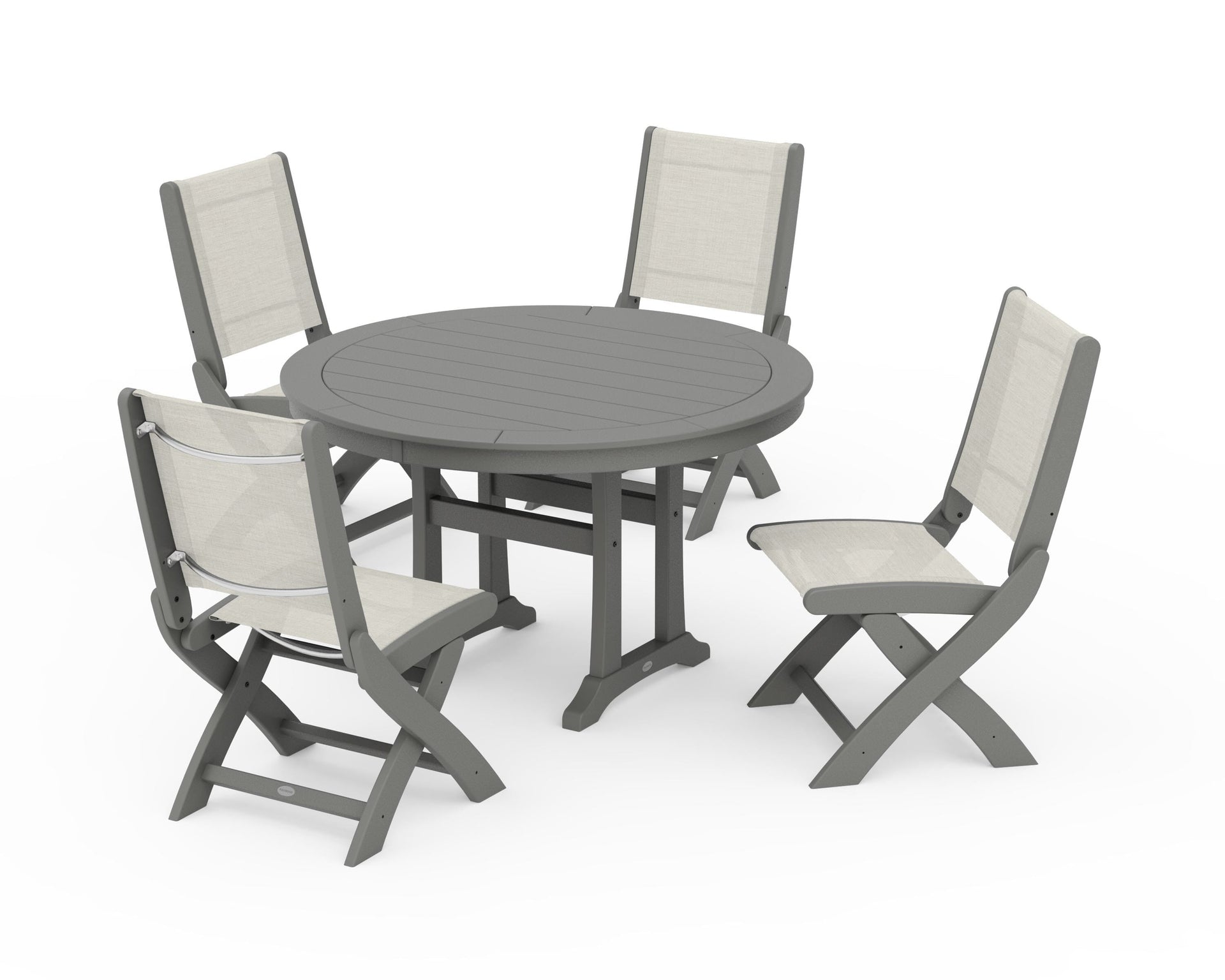 Coastal Folding Side Chair 5-Piece Round Dining Set With Trestle Legs