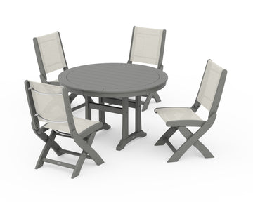 Coastal Folding Side Chair 5-Piece Round Dining Set With Trestle Legs