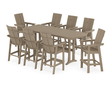 Modern Curveback Adirondack 9-Piece Bar Set with Trestle Legs