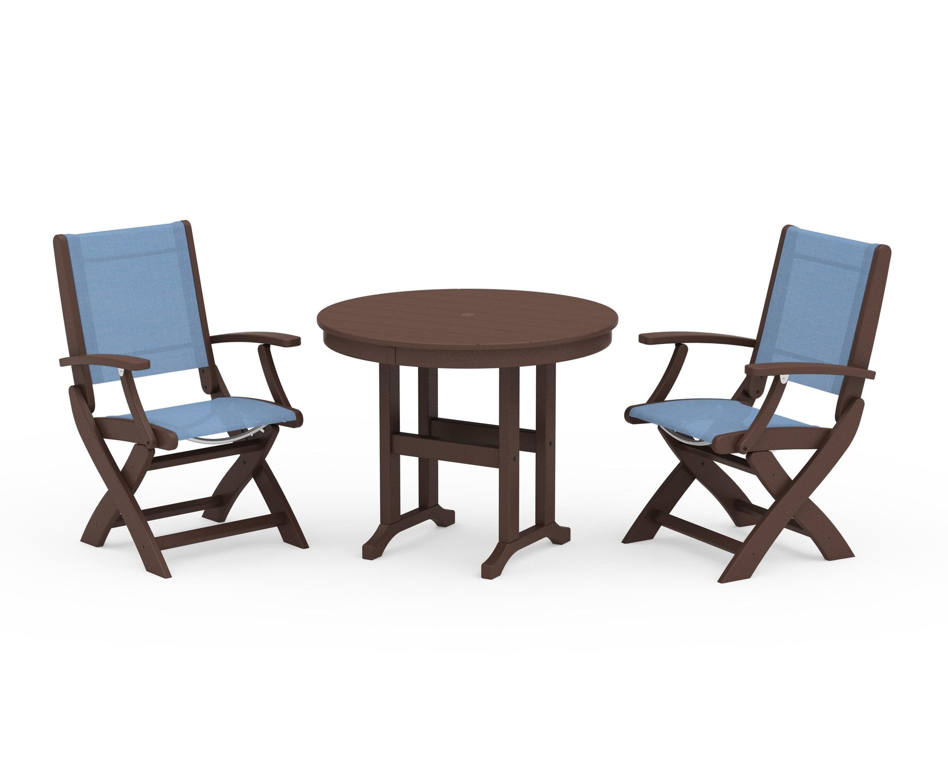 Coastal Folding Chair 3-Piece Round Dining Set