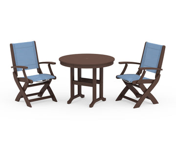Coastal Folding Chair 3-Piece Round Dining Set