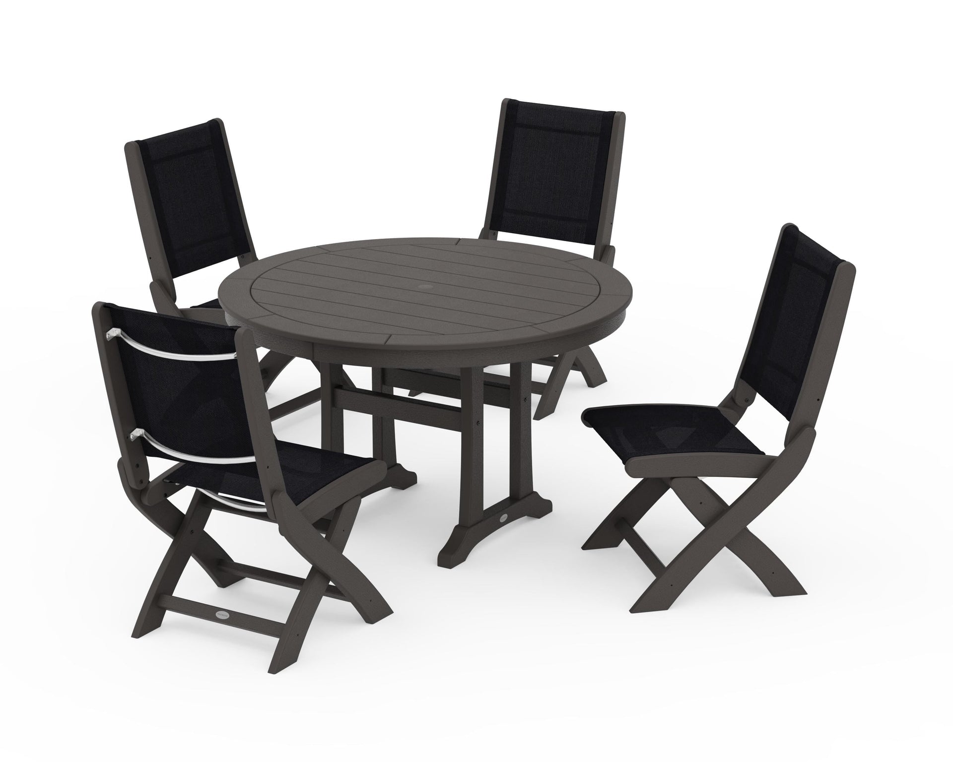 Coastal Folding Side Chair 5-Piece Round Dining Set With Trestle Legs