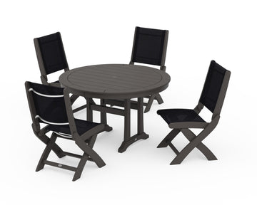 Coastal Folding Side Chair 5-Piece Round Dining Set With Trestle Legs