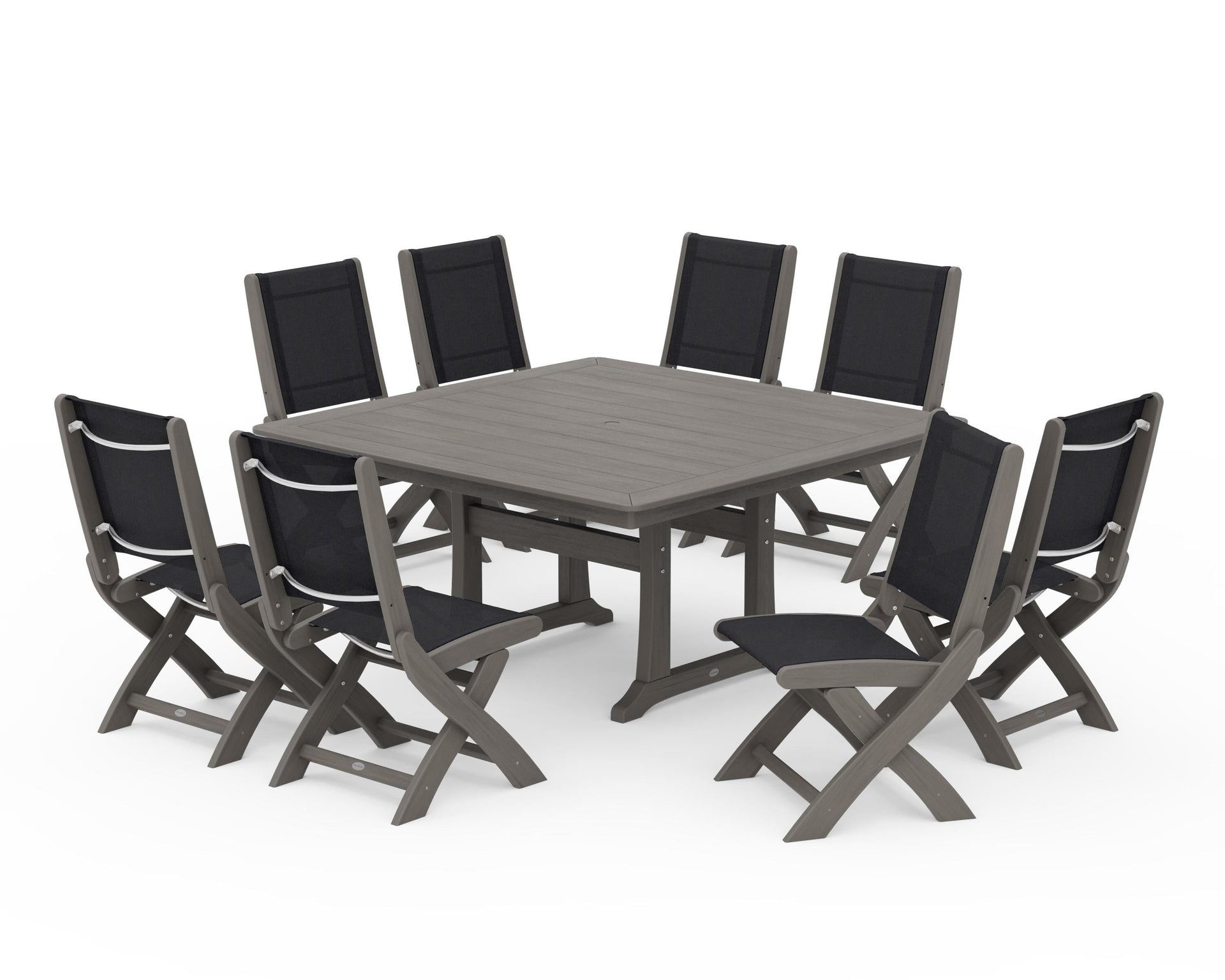 Coastal Folding Side Chair 9-Piece Dining Set with Trestle Legs