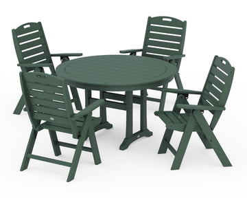 Nautical Highback Chair 5-Piece Round Dining Set with Trestle Legs
