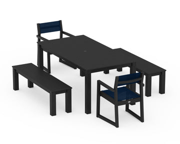 EDGE Sling Arm Chair 5-Piece Parsons Dining Set with Benches
