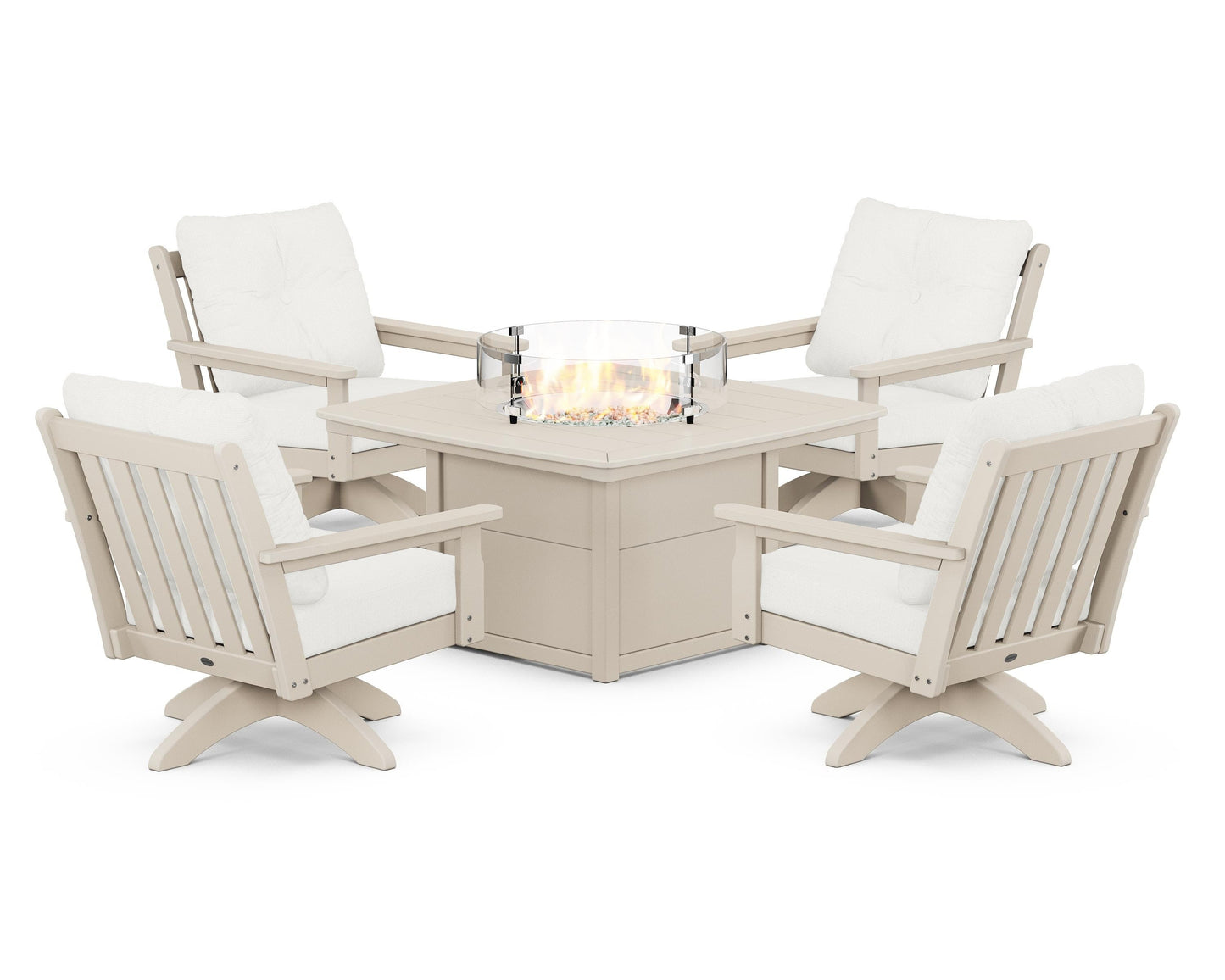 Vineyard 5-Piece Deep Seating Swivel Conversation Set with Fire Pit Table