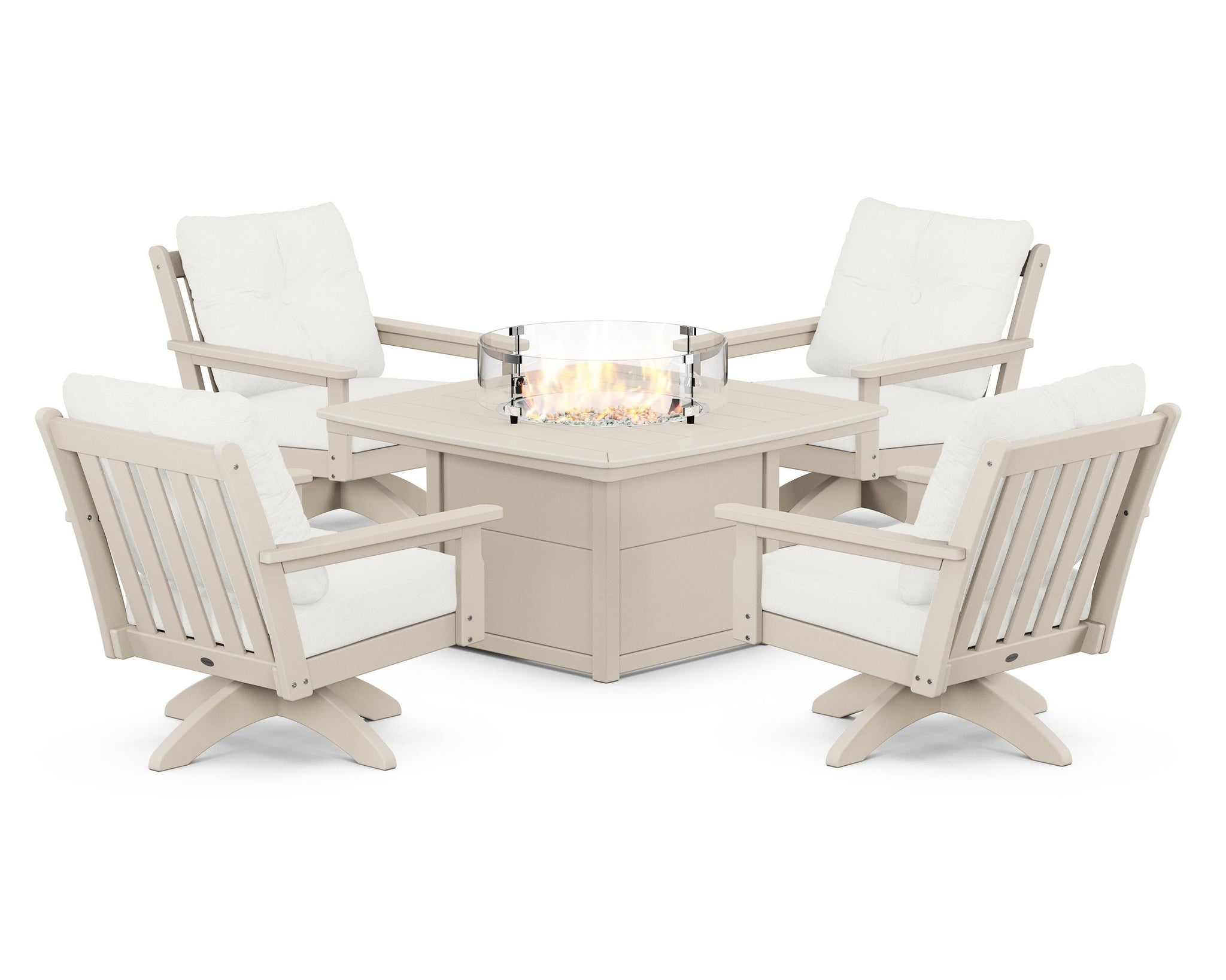 Vineyard 5-Piece Deep Seating Swivel Conversation Set with Fire Pit Table
