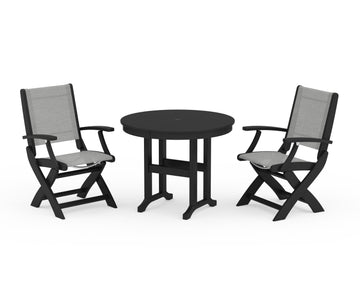 Coastal Folding Chair 3-Piece Round Dining Set
