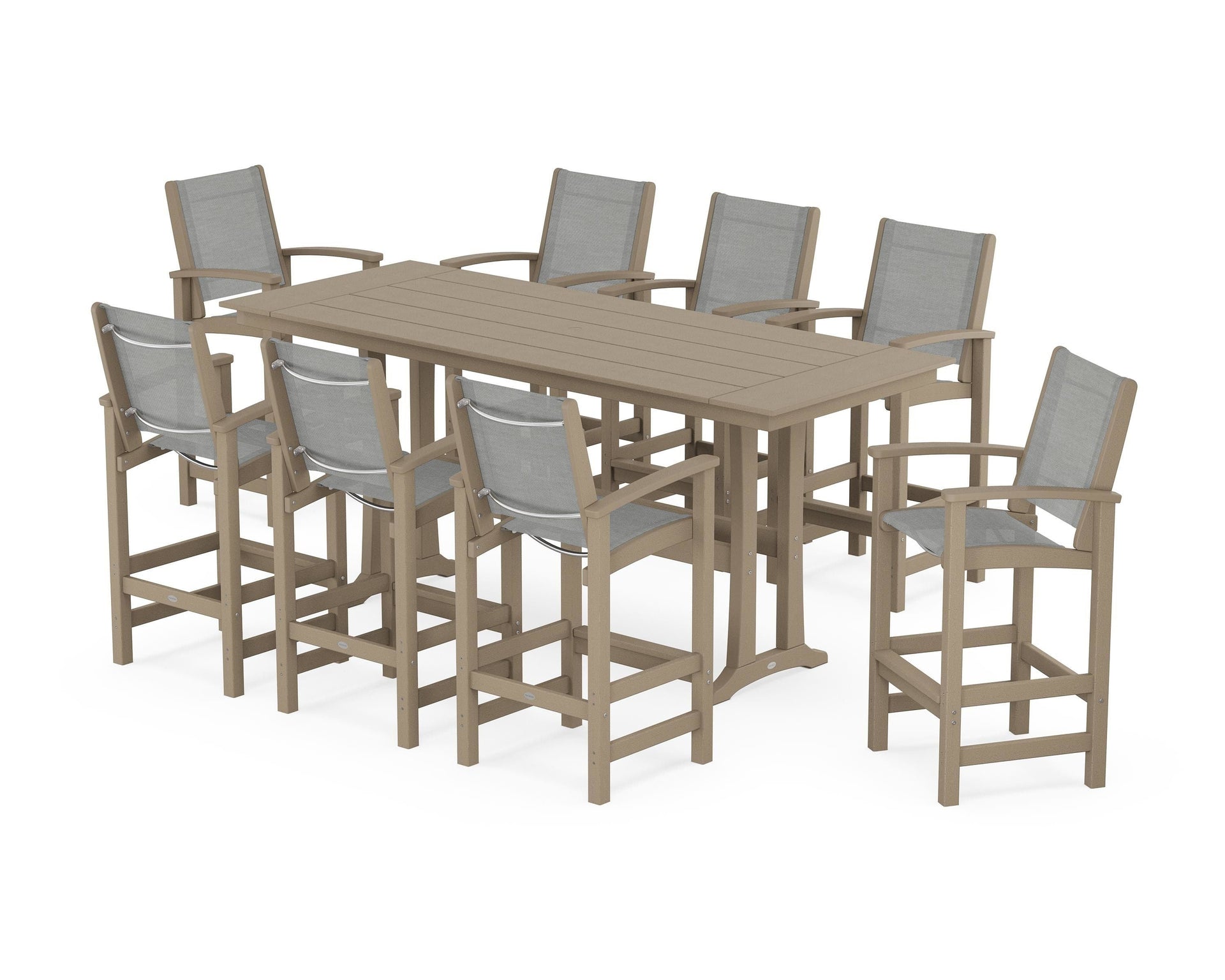 Coastal 9-Piece Farmhouse Bar Set with Trestle Legs