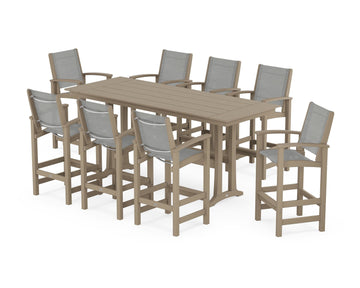 Coastal 9-Piece Farmhouse Bar Set with Trestle Legs