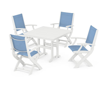 Coastal Folding Chair 5-Piece Farmhouse Dining Set