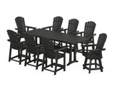 Nautical Curveback Adirondack Swivel Chair 9-Piece Farmhouse Counter Set with Trestle Legs