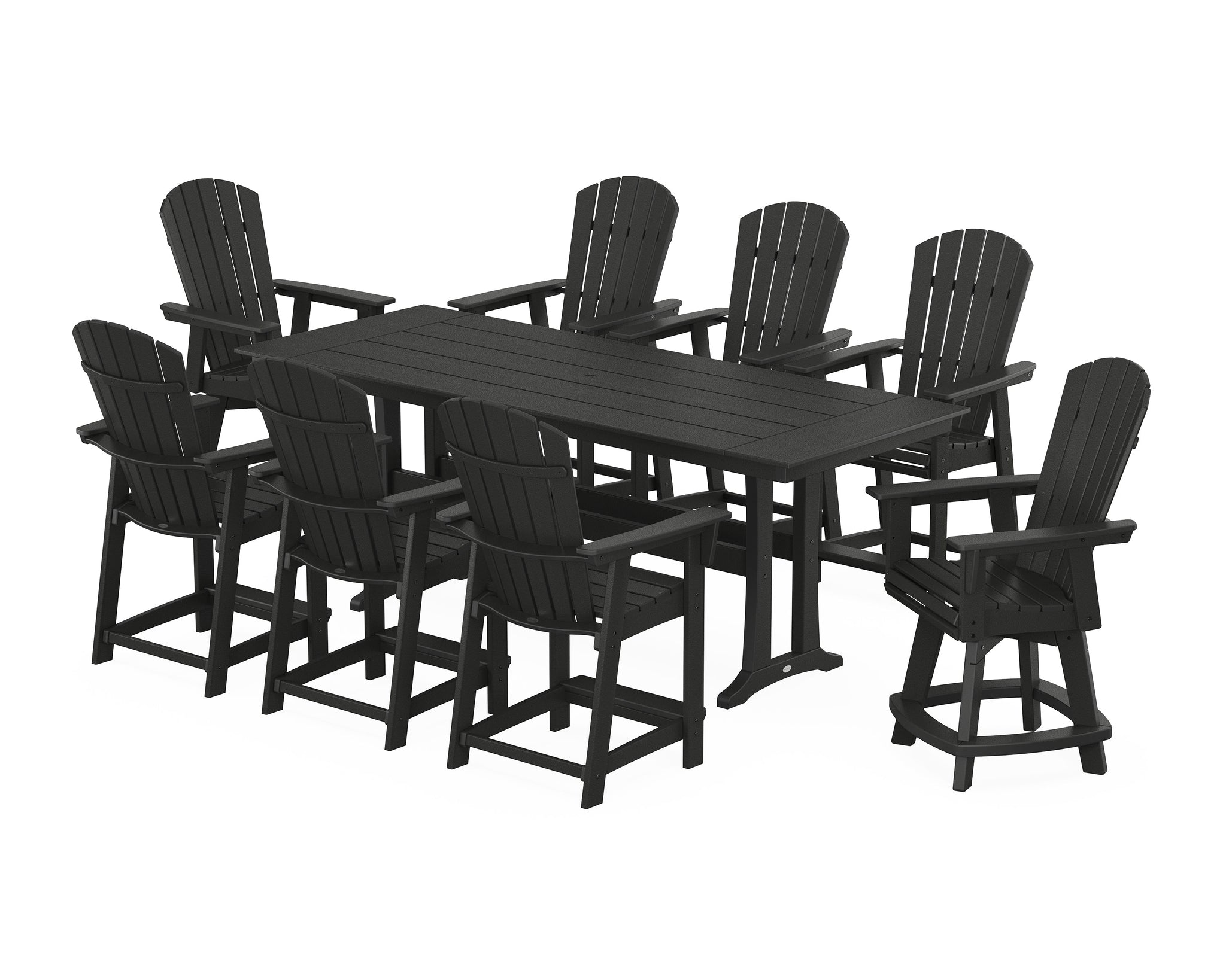 Nautical Curveback Adirondack Swivel Chair 9-Piece Farmhouse Counter Set with Trestle Legs