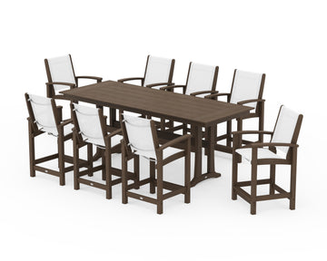 Coastal 9-Piece Farmhouse Counter Set with Trestle Legs