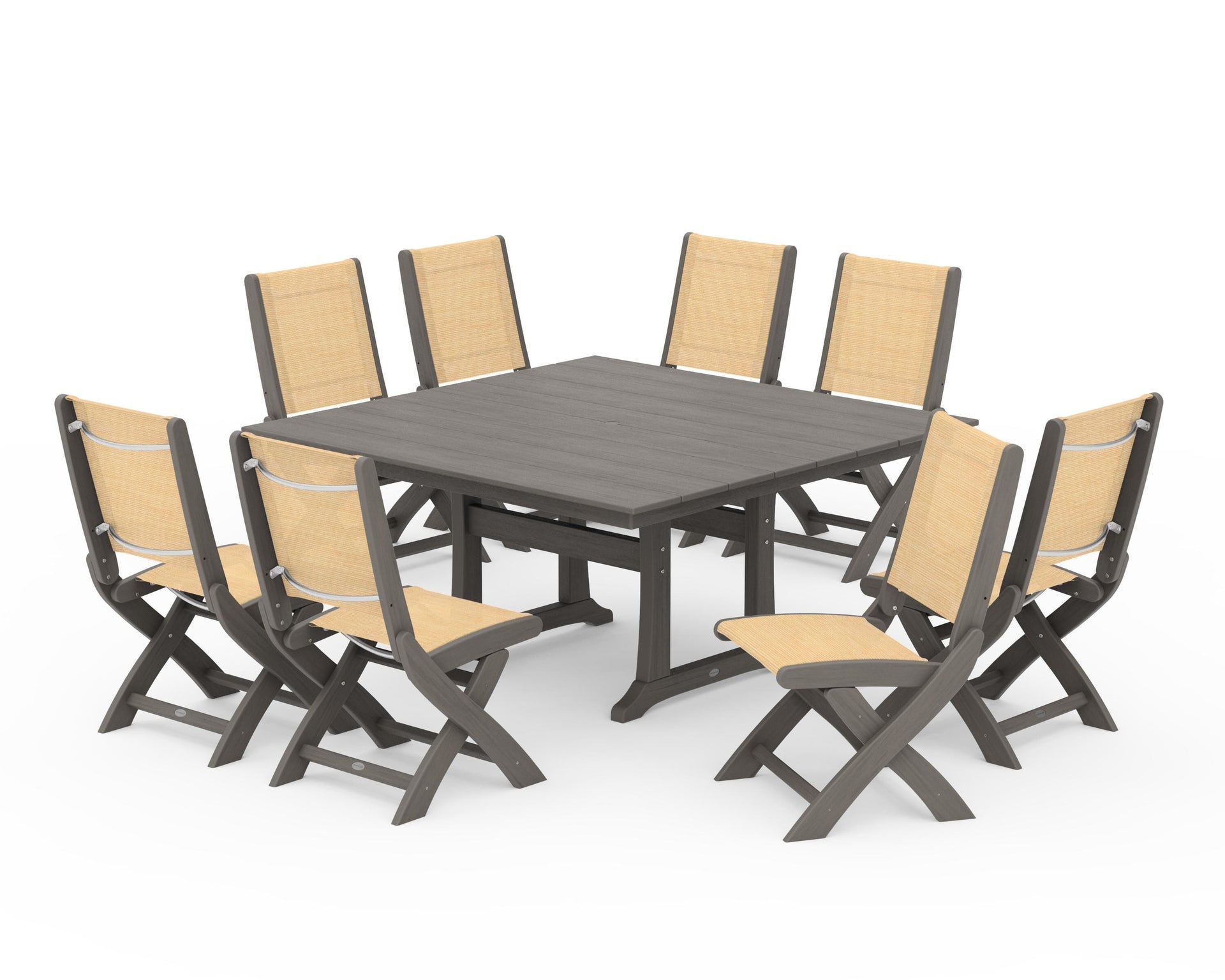 Coastal Folding Side Chair 9-Piece Farmhouse Dining Set