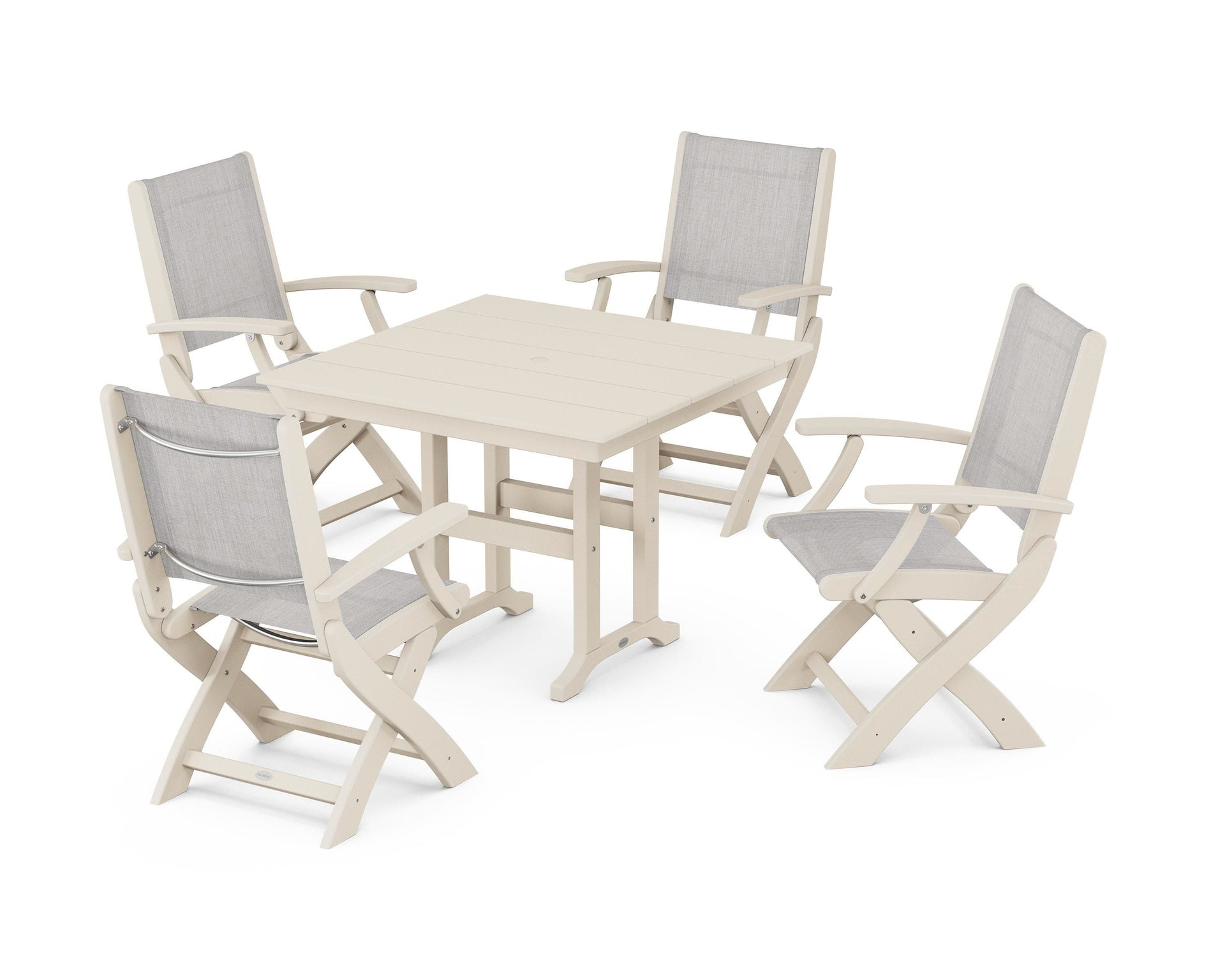 Coastal Folding Chair 5-Piece Farmhouse Dining Set