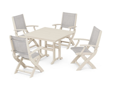 Coastal Folding Chair 5-Piece Farmhouse Dining Set